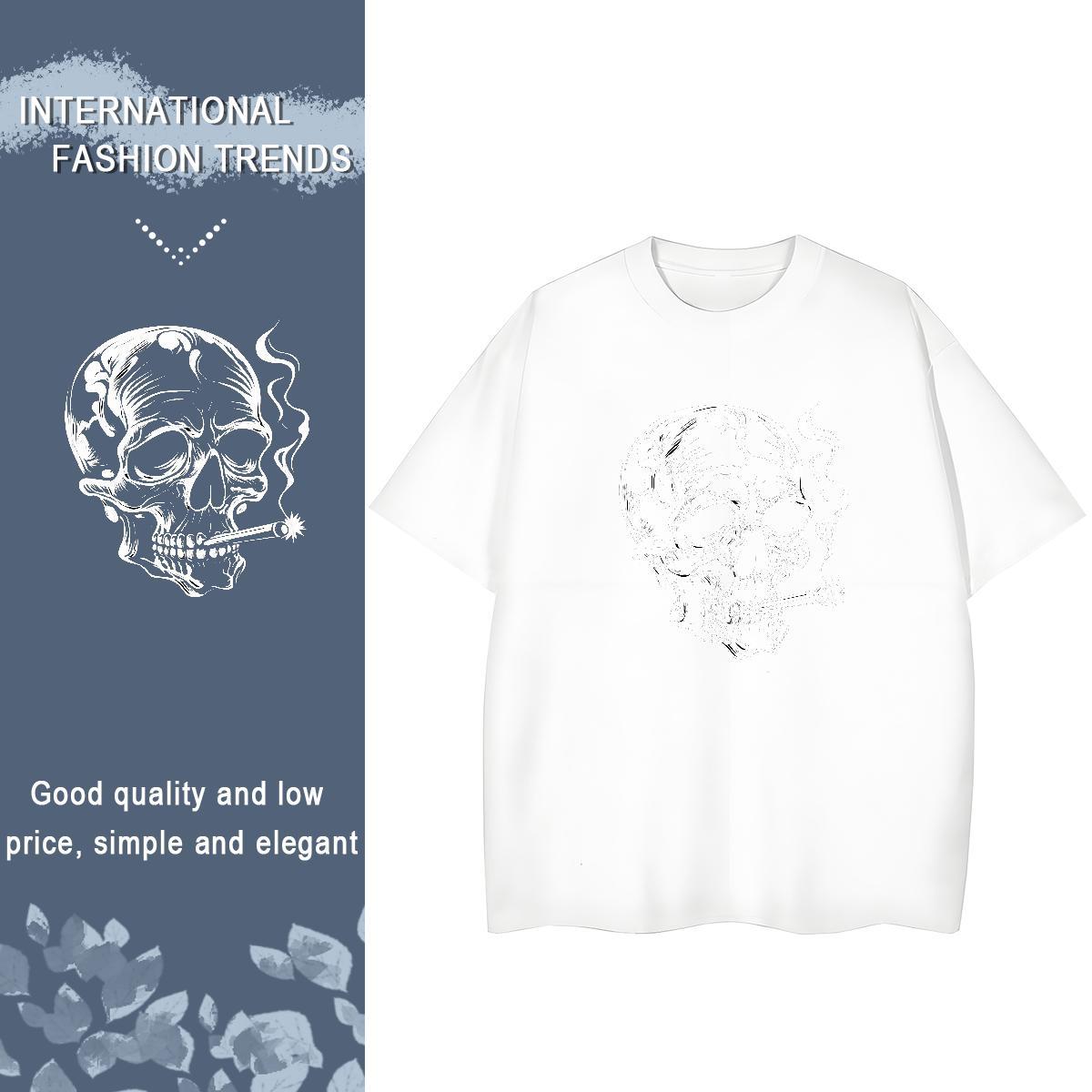 2024 Casual T-Shirts for Women 230g Pure Cotton Breathable Casual Beach skull Unisex Tshirts Wholesale Anime Oversized Clothes Shirt