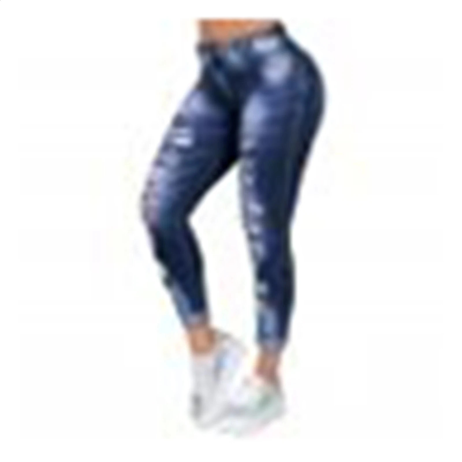 Women Fashion Hip Hop Broken Holes Denim Jeans Cord Ripped Pencil Pants 240821