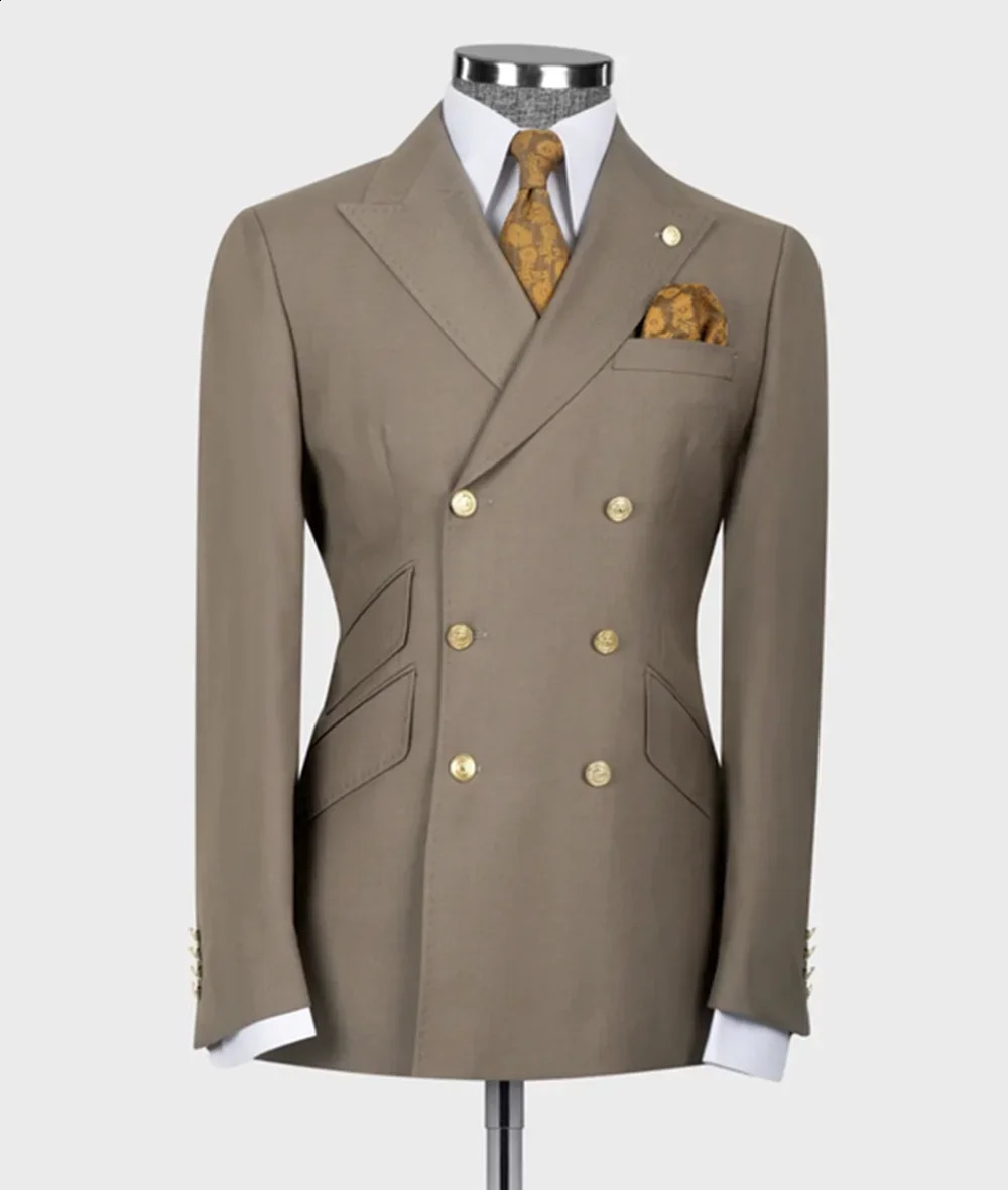 Men Suits Classic 6 Buttons Blazer Trousers 2pc Jacket PantsDouble Breasted Slim Fit Wedding Groom Clothes Man TailorMade 240821