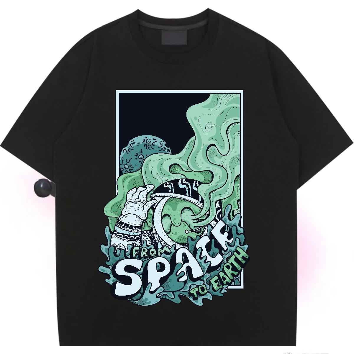 Lady Couples T Shirts 230g Cotton universe Home Outdoor T shirt Breathable Crew Neck Cartoon Anime Top Tees