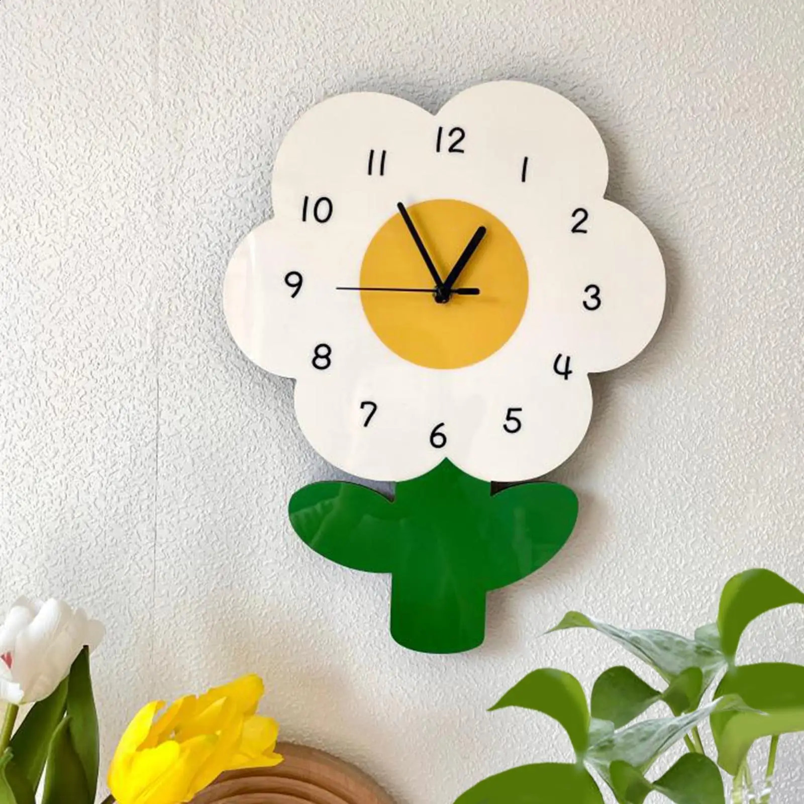 Cute Wall Clock Flower Creative Artistic Cartoon Clock Mute Wall Hanging Clock for Home Living Room Bedroom Wall Ornament 240822