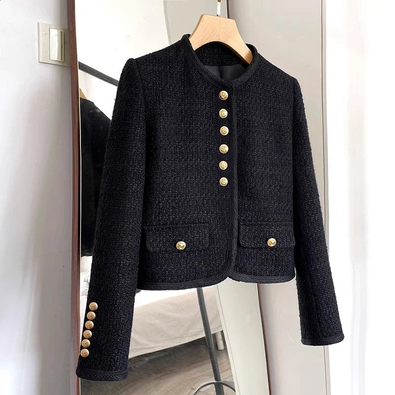 Spring Autumn Korean Short Women Woolen Coat Fashion Long Sleeve Casual Female Coats Elegant Woman Jackets Tops 240822