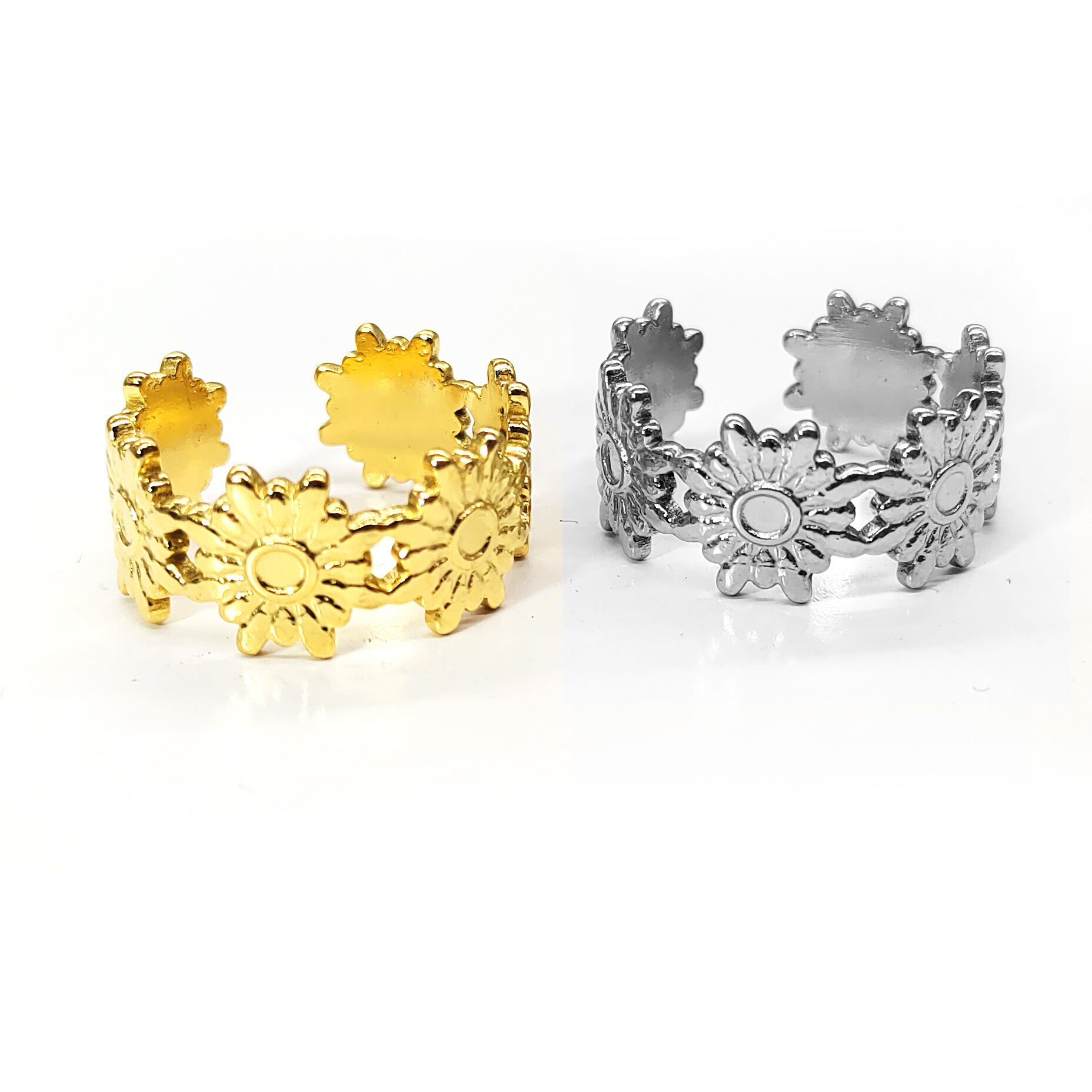 Titanium steel small flower ring, stainless steel niche design, women's mouth opening non fading ring