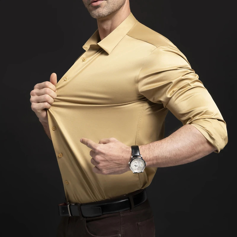 Mens solid color French long sleeved shirt mens business casual machine washed and easy to care white shirt 240822