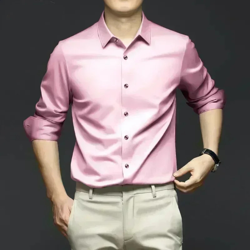 Mens gray shirt long sleeved non ironing business dress work dress slim fitting casual top extra large S-6XL 240822