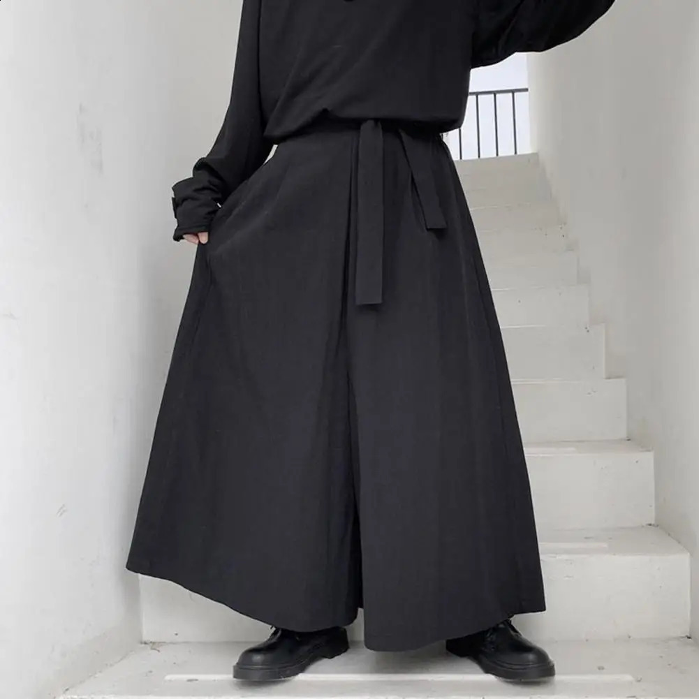 Dark Style Samurai Men Trousers Irregular Wide Leg Joggers Men Pants Lace Up Hanfu Tang Trousers Harajuku Kimono Samurai Pants 240822