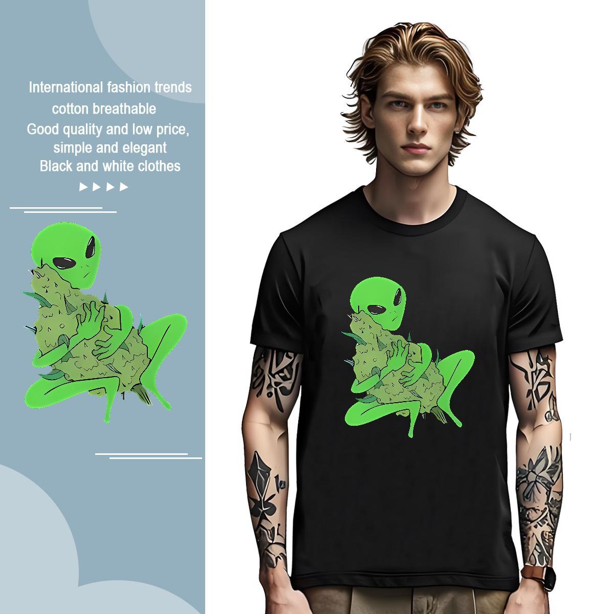 Fashion extra-terrestrial Men Tees 100% Cotton 230g T Shirts Men Plus Size Custom High Street Hip Hop Crew Neck Brand Clothes