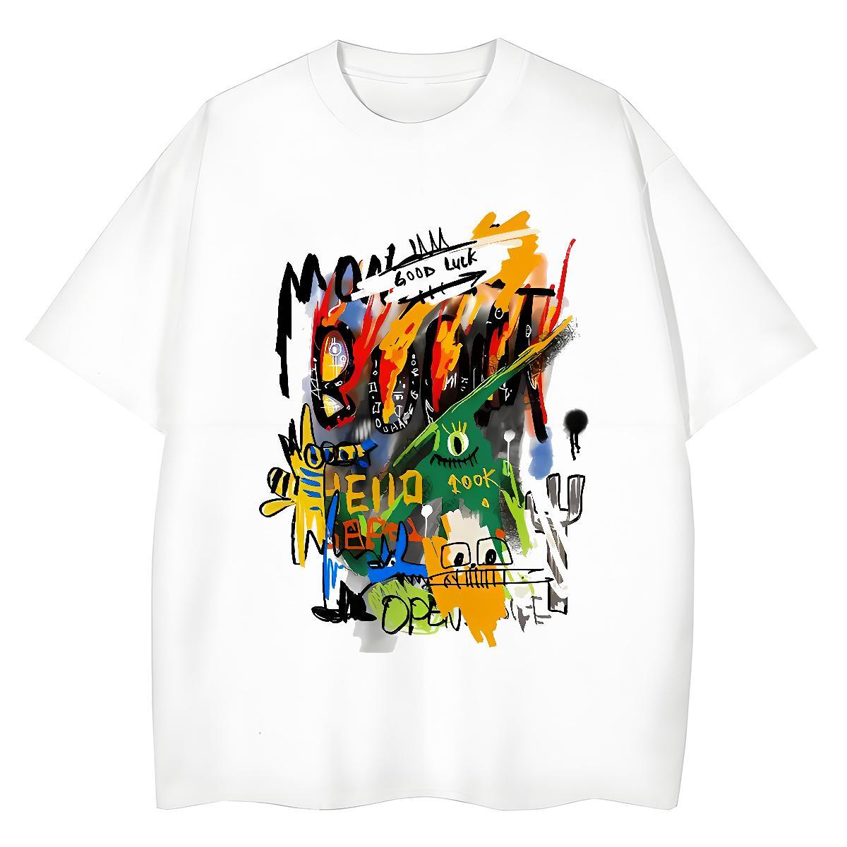 Brand Men Tshirts 230g Cotton Casual graffiti O Neck Short Sleeves T shirt Cool Cartoon Printing L-4XL Clothings