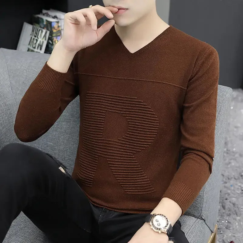 Brown floral knit mens business shirt Vneck Y2k retro streetwear X selling product S Sheap 240821