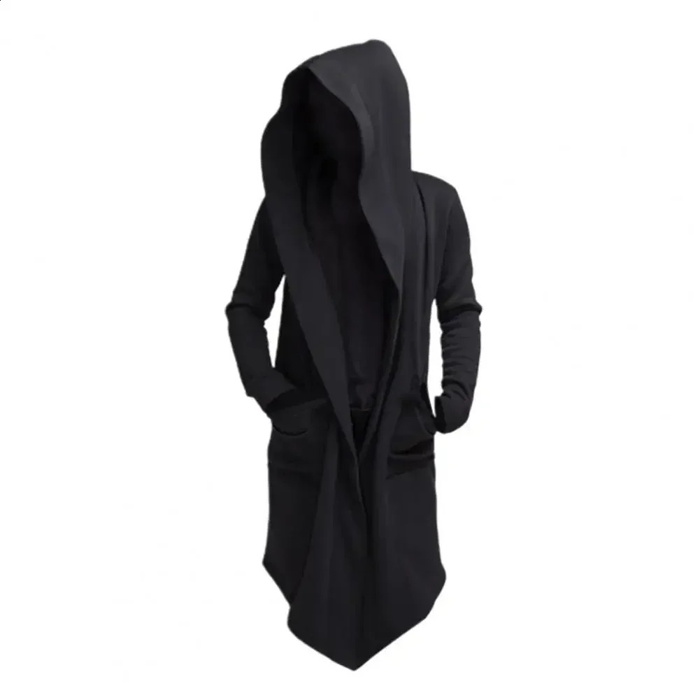 Autumn Winter Thicken Warm Trench Coat Men Solid Casual Loose Hooded Long Jackets Leisure Warm Fleece Male Thick Cardigan 240822