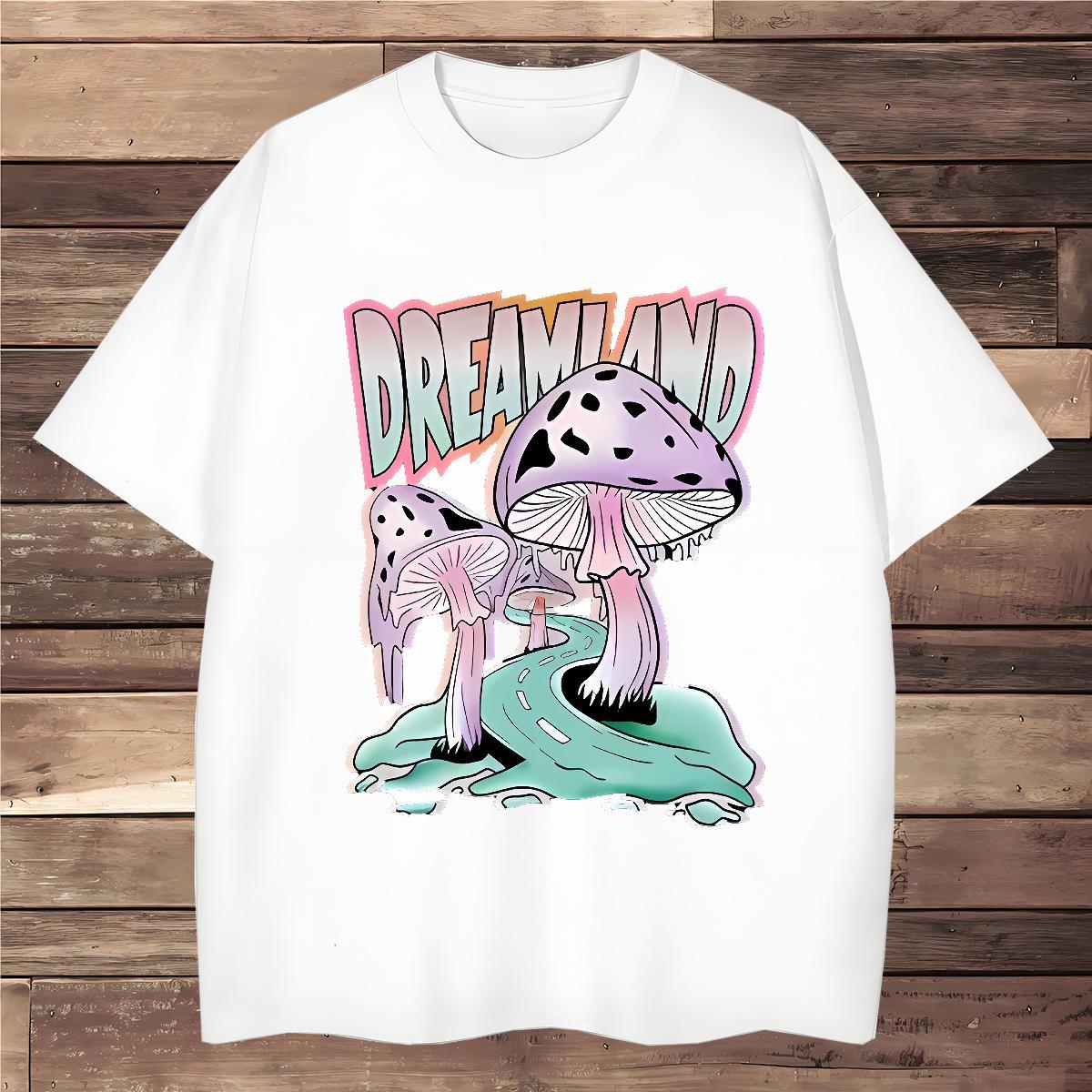 Free Shipping mushroom T Shirt For Man Street Casual Men Tops Tees 230g 100% Cotton New Designer Breathable Crew Neck Black Oversized Top Tees