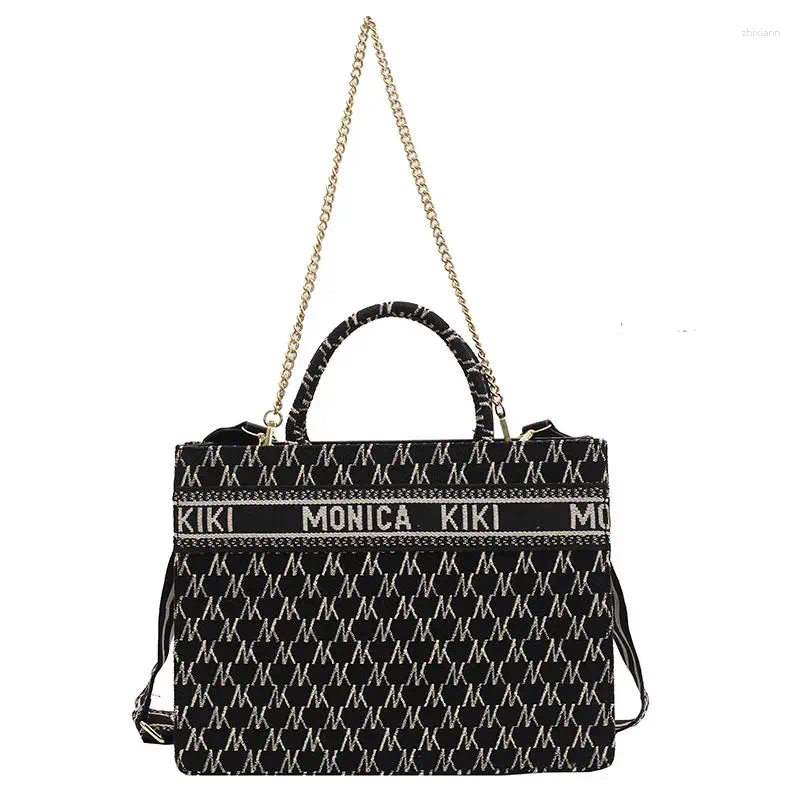 3 Evening Bags Fashion Top Handle Women Handbags Printed Letters Wide Strap Chain Crossbody Shoulder Large Capacity Tote Sac 4