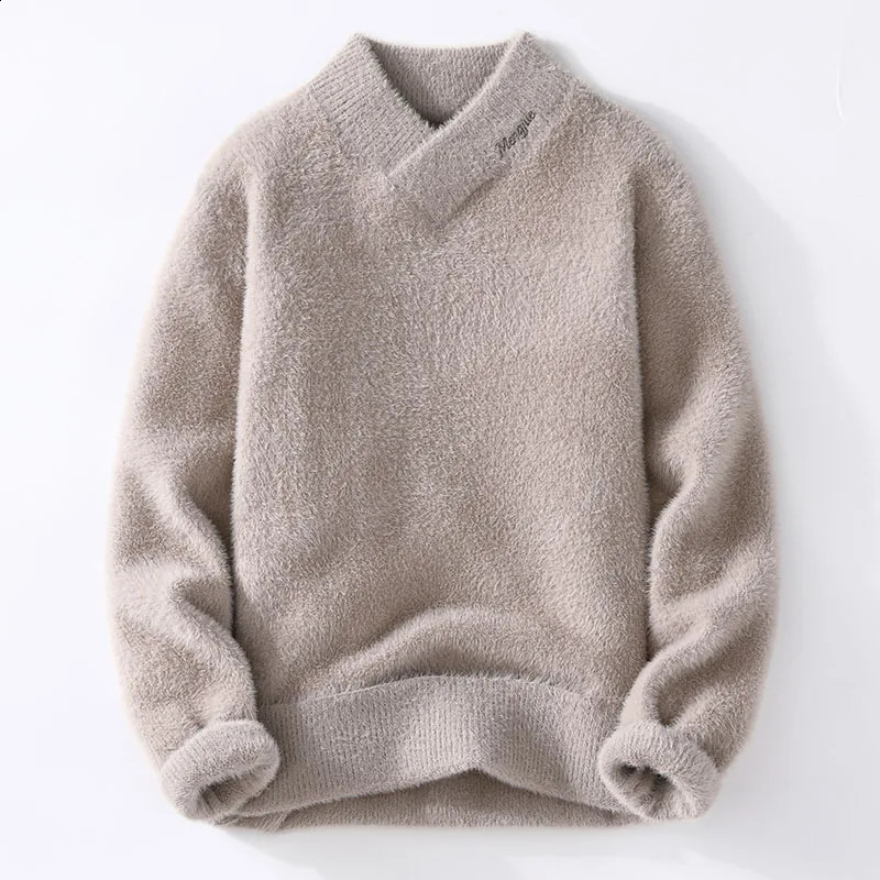 Pull Homme Winter Top Quality Cashmere V-neck Sweaters Mens Knitted Pullover Men Soft Warm Fashion Solid Color Ching 240821