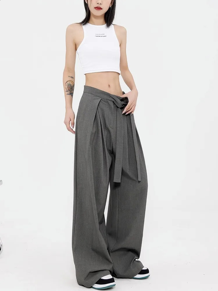 HOUZHOU Y2k Vintage Baggy Grey Suit Pants Woman Oversized Korean Fashion Japanese Style Harajuku Streetwear Trousers Summer 240821