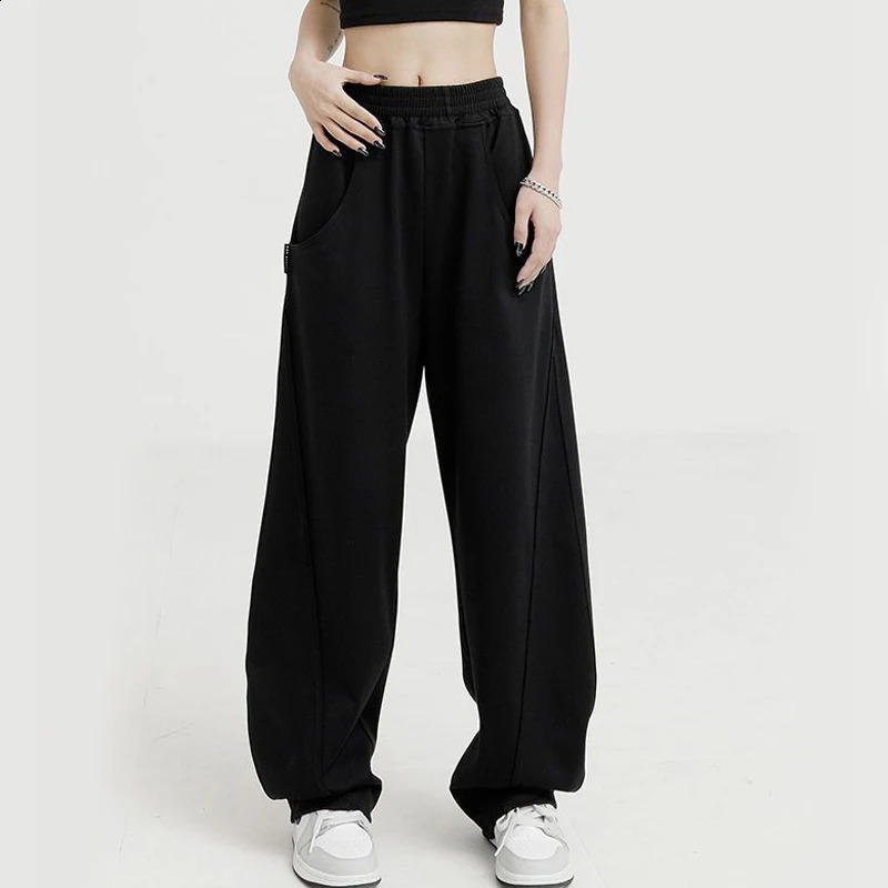 Zoki Fashion Bf Oversize Sweatpants Streetwear High Waist Women Loose Y2K Wide Leg Pants Korean Vintage Pockets Casual Trousers 240821