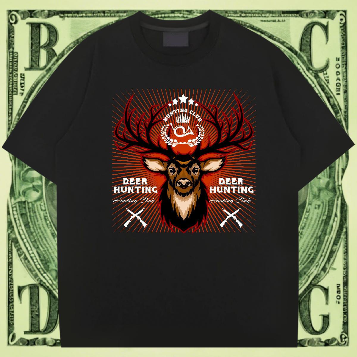 Brand Men Tees Anime Printing Street 100% Cotton 230g DIY Crew Neck Breathable deer T-Shirts for Men Fashion Design Wear