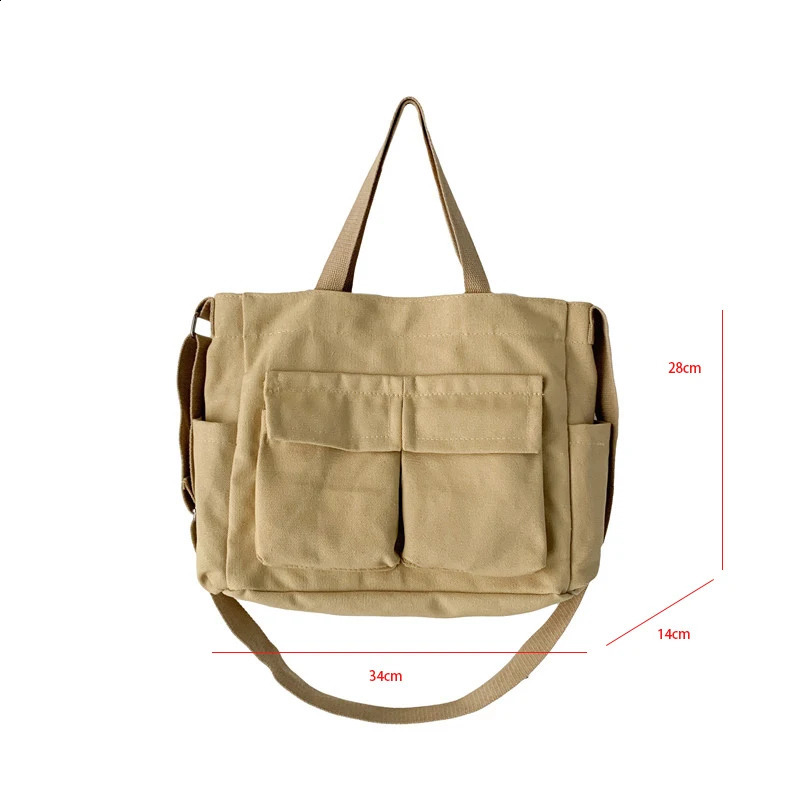 Casual Canvas School Bag For Women Versatile Large Capacity Messenger Bag Female Military Green Travel Shoulder Handbag Tote Bag 240821