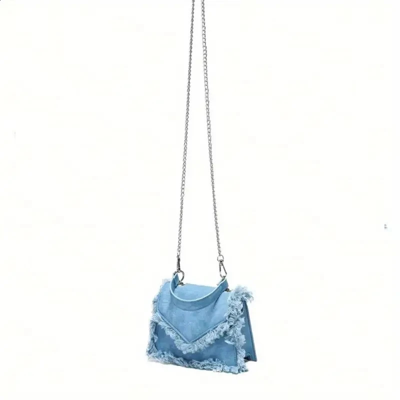 Fashion Tassel Denim Women Handbags Box Shoulder Crossbody Bags Small Flap Female Purses 2024 240821
