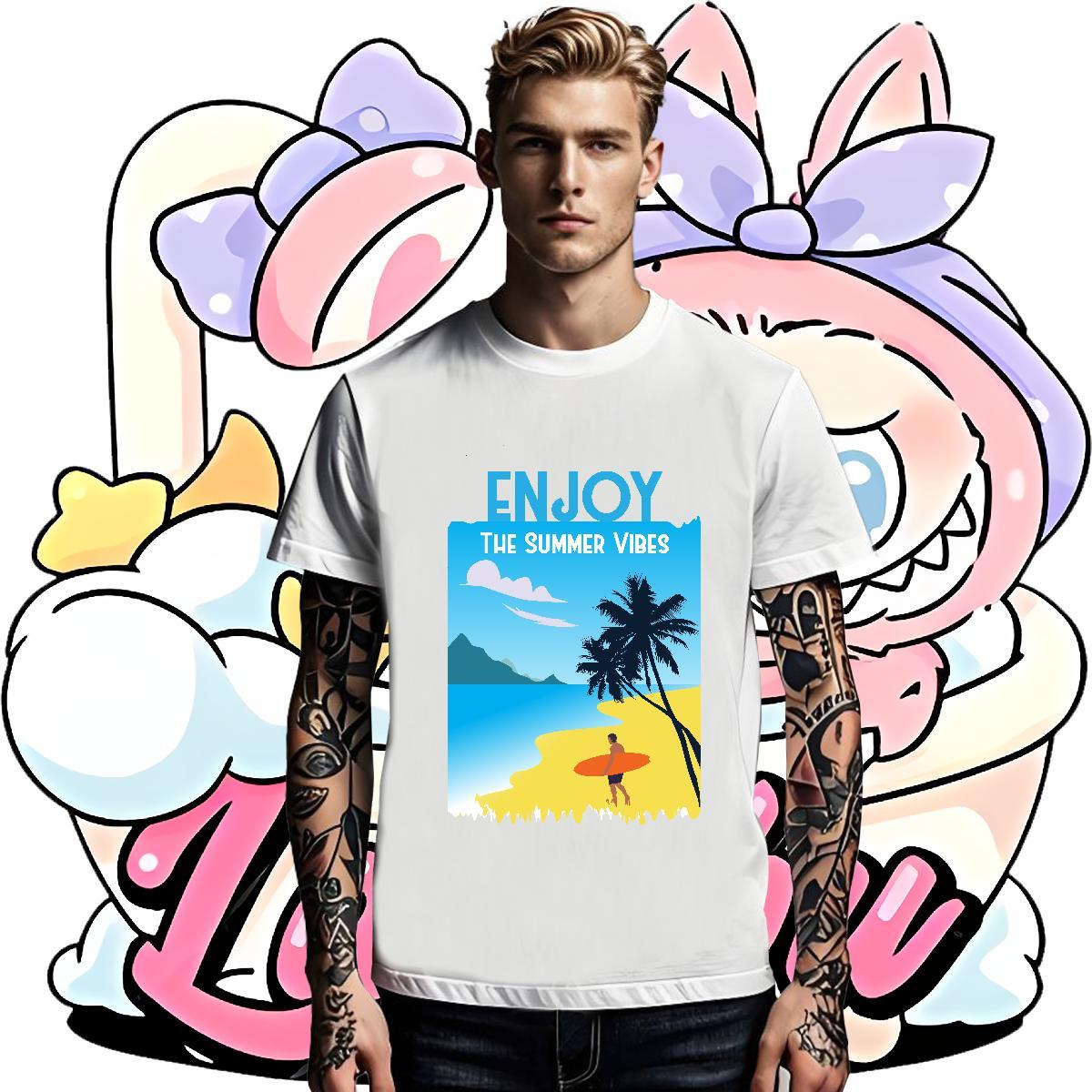 High Quality Mens Tshirts Street Wear 230g Cotton Floral Print Short Sleeve O-Neck beach T-Shirts Customized Clothes