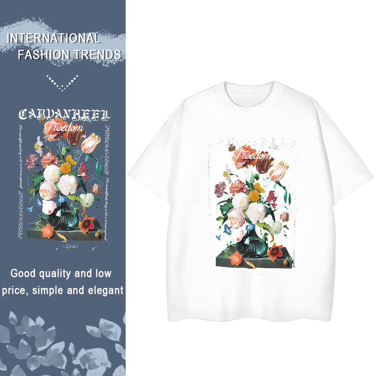New Womens T Shirts Crew Neck 100% Cotton 230g Women Tshirts Black Oversized flower Casual Sport Designer Top Shirts