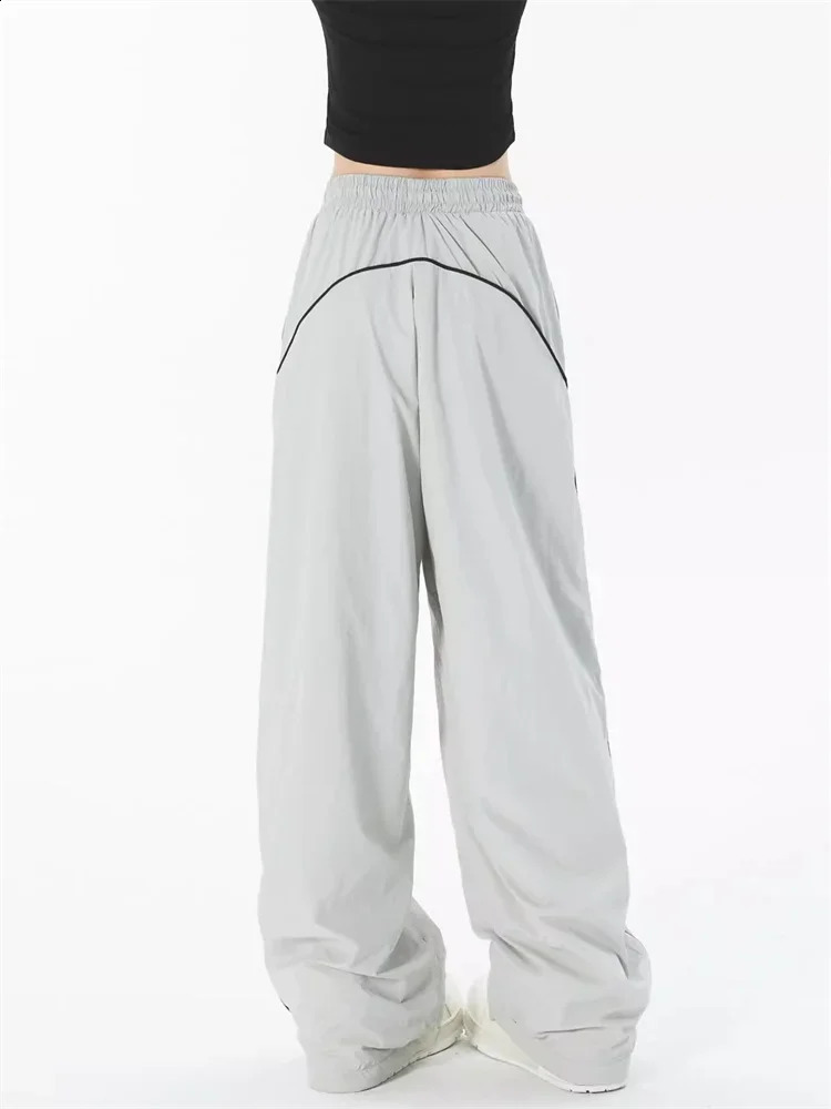 QWEEK Harajuku Egirl Gray Track Pants Women Y2K Vintage Striped Sweatpants Oversized Streetwear Hippie Wide Leg Black Joggers 240821