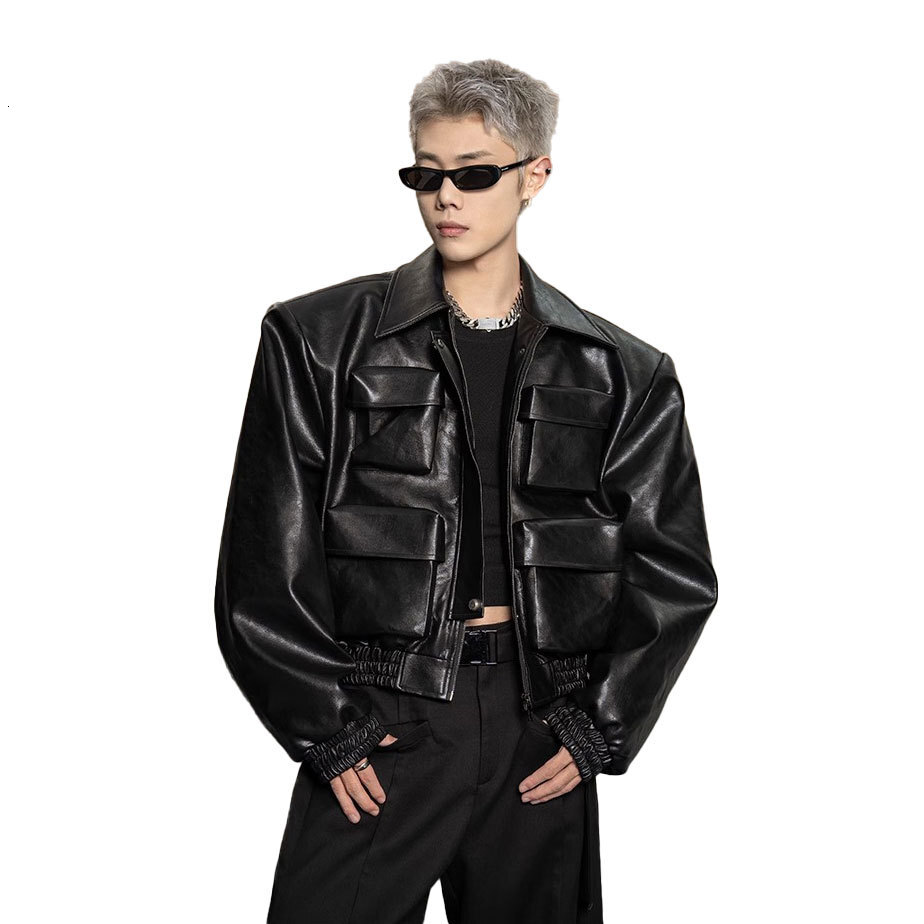 Korean Style Silhouette Design Leather Jacket for Mens Spring and Autumn New Loose Casual Versatile Jacket Top