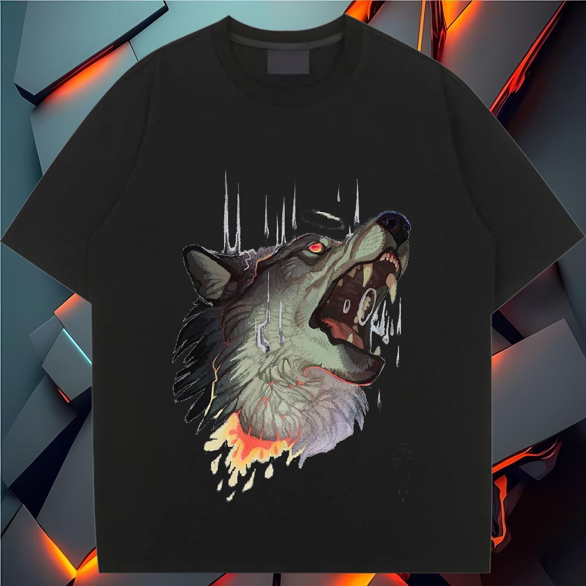 Fashion T Shirts Women Crew Neck 230g Cotton Couples T Shirts Black Oversized wolf Summer Casual Popular Tees Shirts