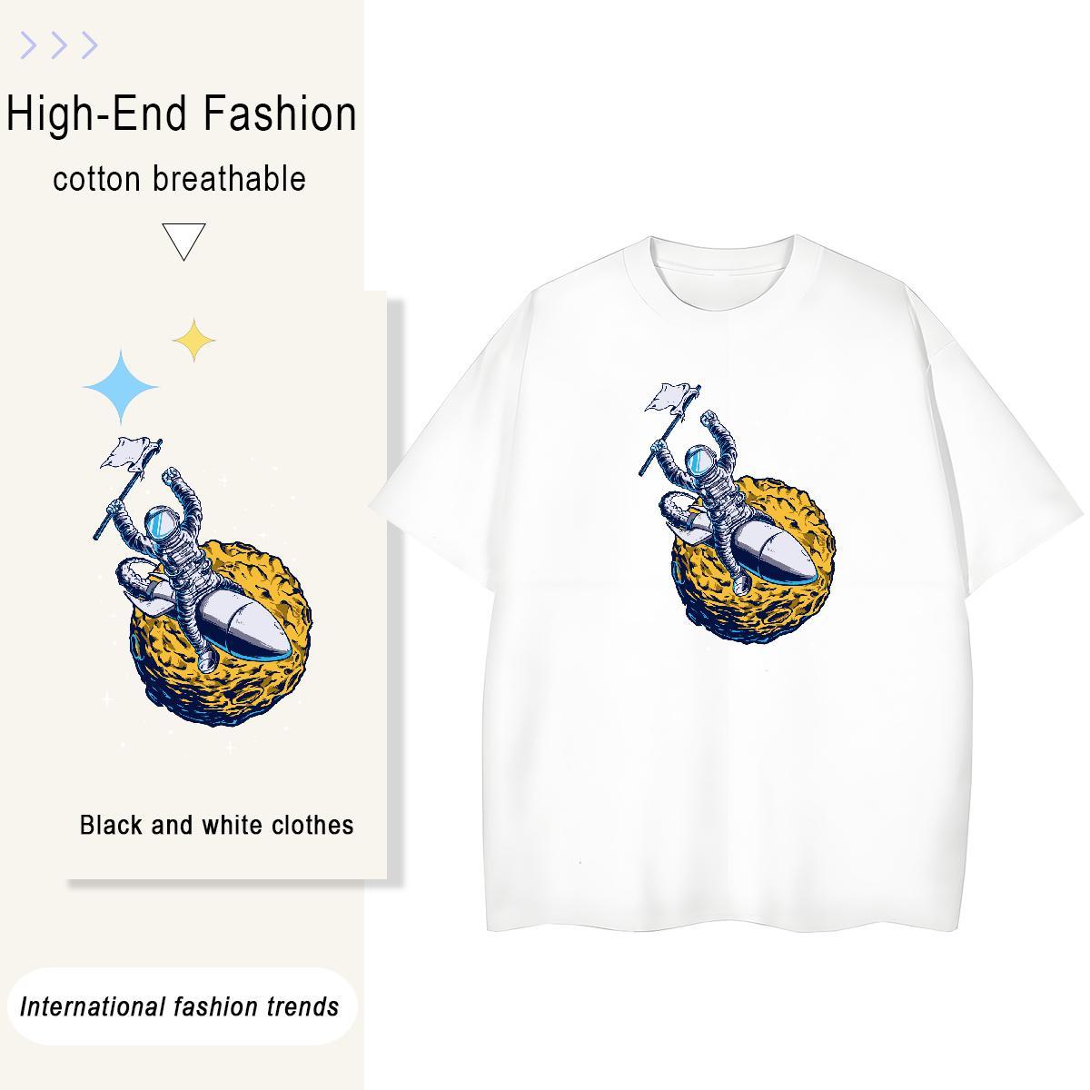 Nice Lady T shirt 230g Cotton universe Summer Casual Woman T Shirts Breathable Crew Neck Black Oversized Tops Shirt