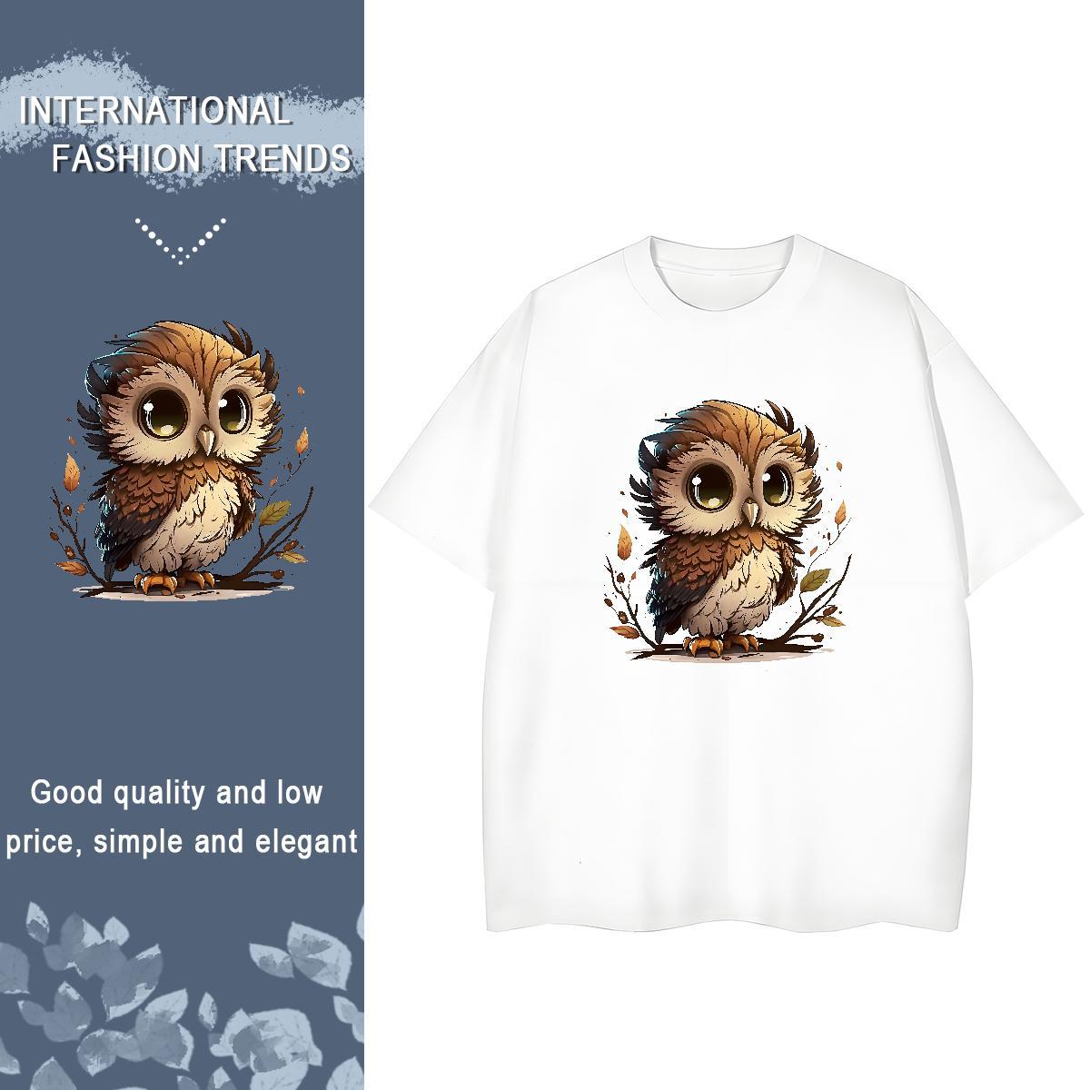 TOP Quality Women T Shirts Breathable Crew Neck 230g Pure Cotton Tshirt for Man Woman Floral Print Owl Spring Summer Soft Top Tees