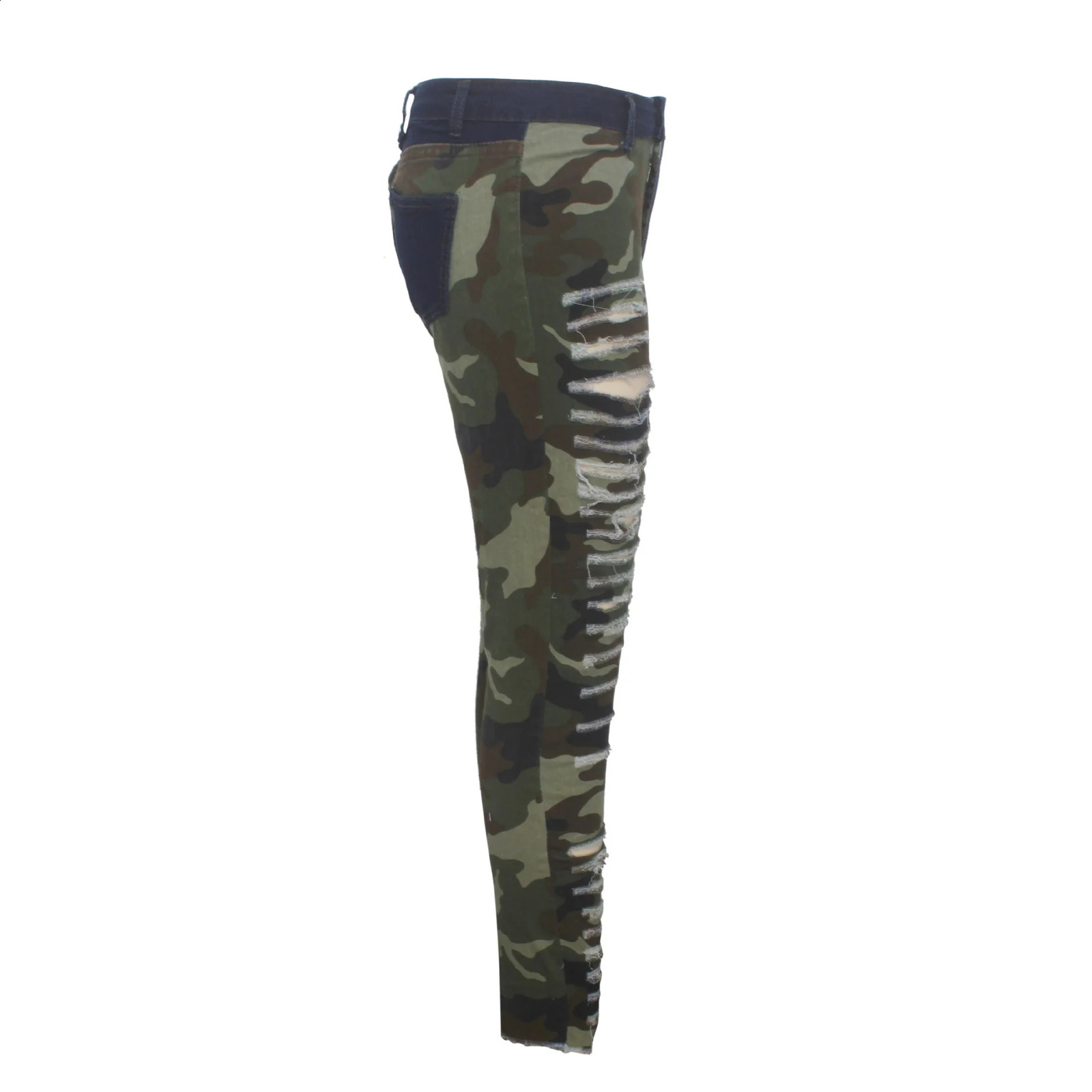 Autumn Winter Female Denim Pants Women Skinny Hole Spliced Camouflage Print Jeans Sexy Pencil Bandage Trousers 240821