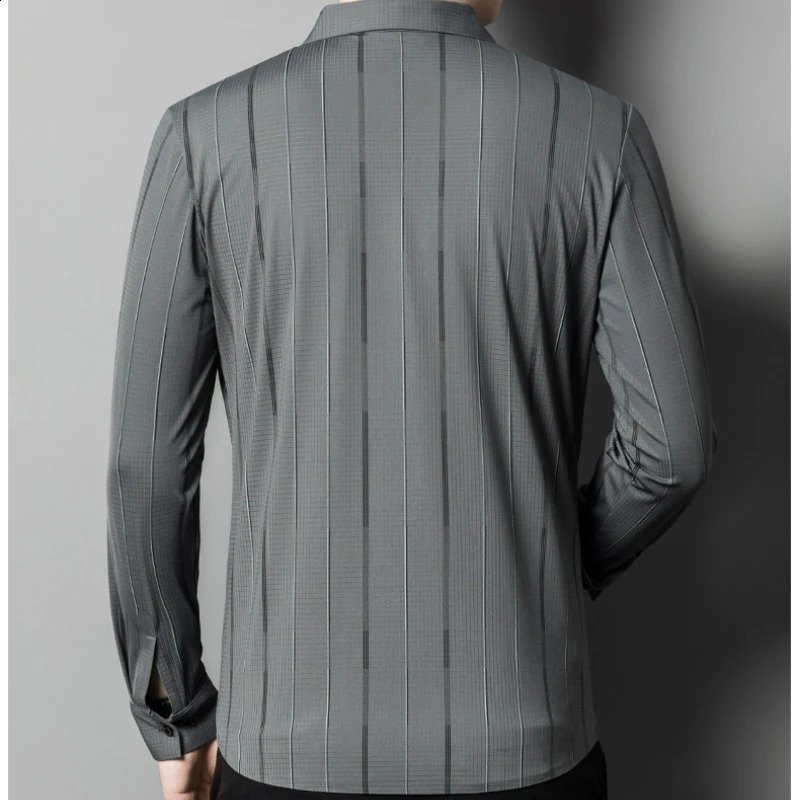 Spring Mens Seamless Vertical Striped Shirt Square Neck Loose Fitting Business Casual Long Sleeved Shirt M-4XL 240822