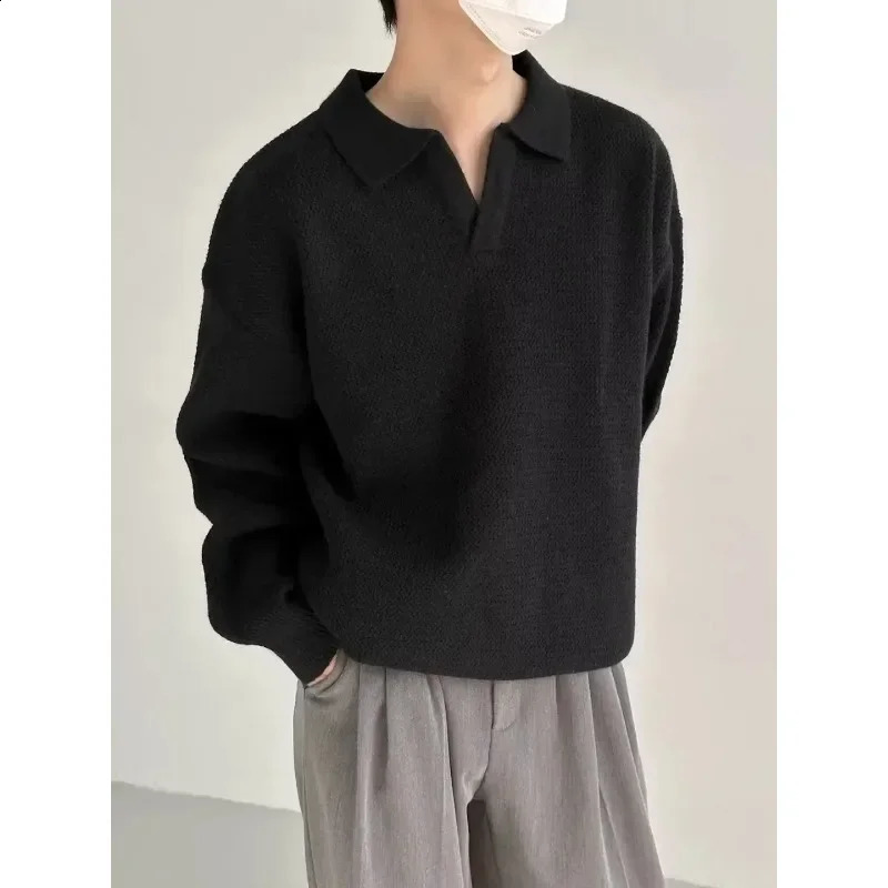Knitted Sweater Men Old Money Oversize Casual Pullovers for Man Autumn Winter Khaki Polo Tops Male Streetwear Korean 240815