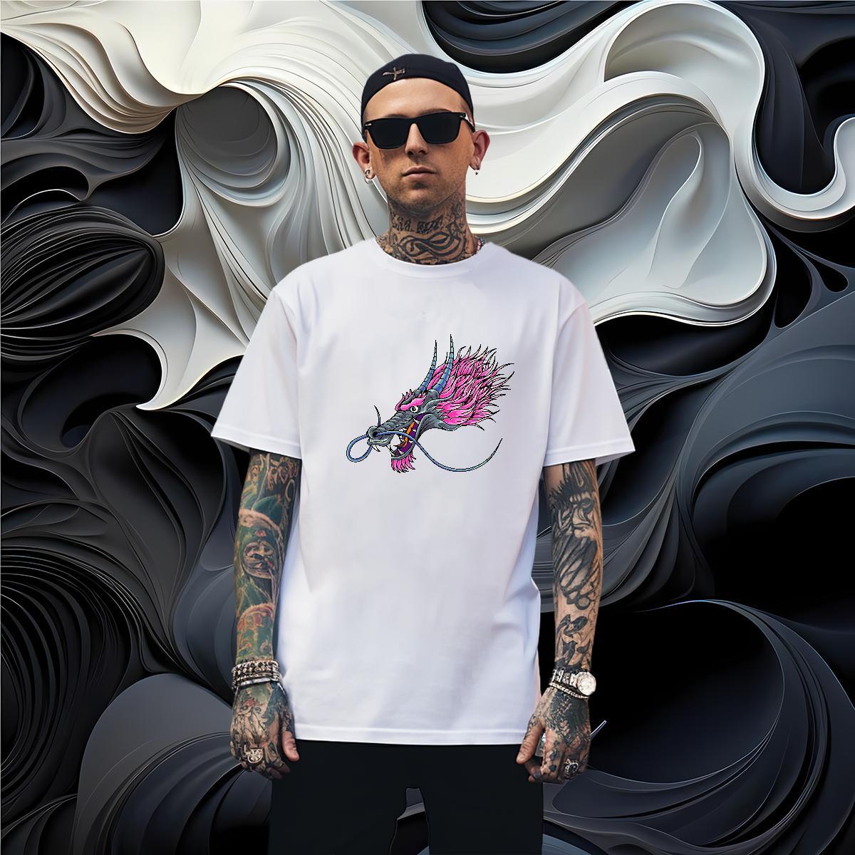 Loose Fit dragon head T Shirts Men Street wear Hip Hop Tshirt for Man Woman 230g Cotton 2024 Designer Breathable Soft Custom Print Plus Size Tops Shir