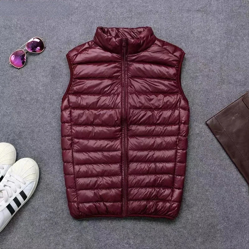 Mens winter down vest loose duck style lightweight feather jacket warm mens and simple solid color 240822