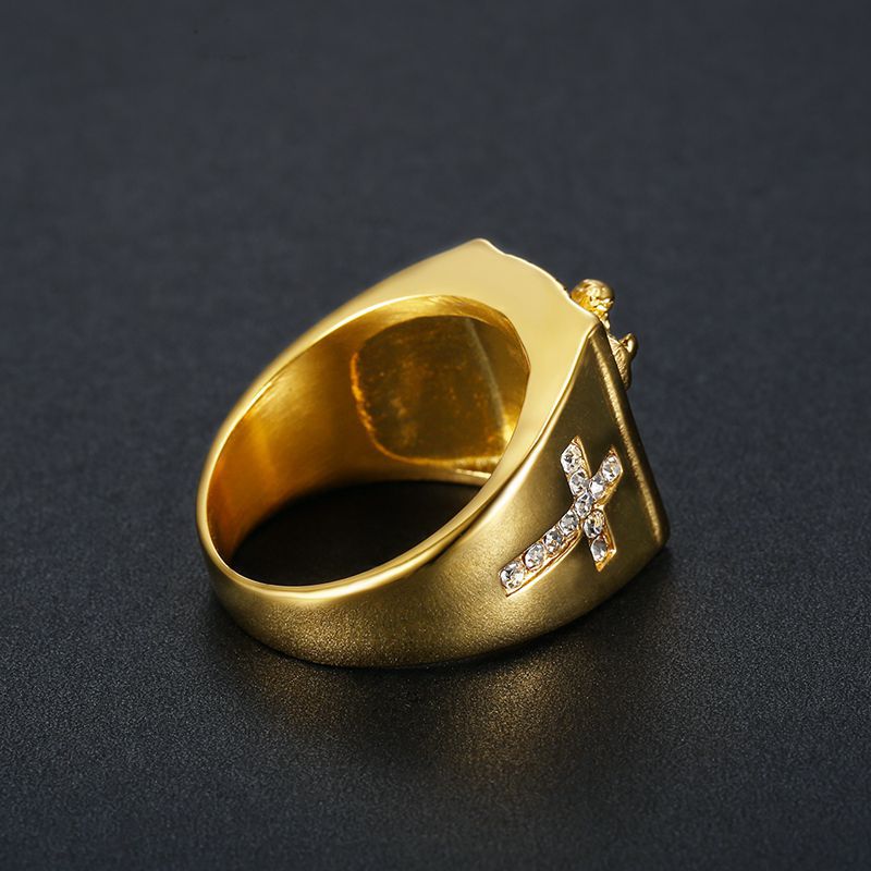 Hip Hop Jesus Cross Ring 316L Stainless Steel 18k Gold Plated with Zircon Jewelry