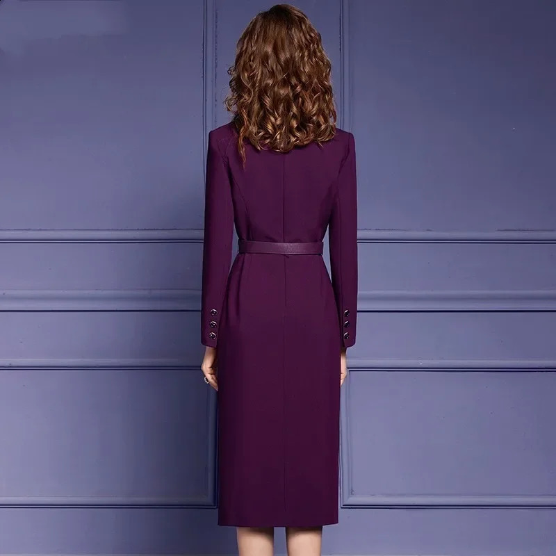 Elegant Women Blazer Dress French Style Spring Autumn Long Sleeve Bodycon Dress Office Lady Vintage Notched Collar Midi Vestidos 240822