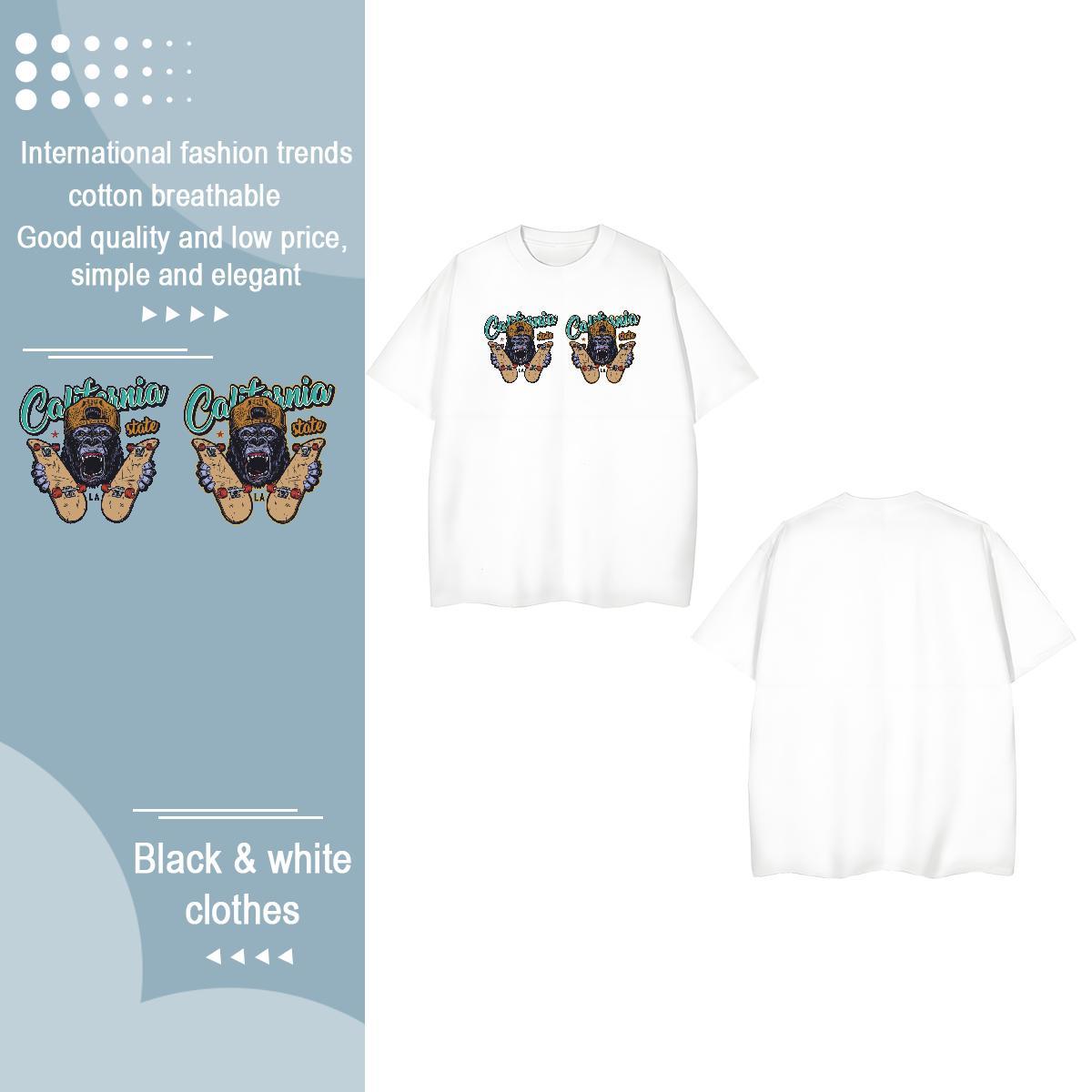 Fashion Casual T-Shirts Comfortable 230g Cotton Women Tees White Plus Size chimpanzee Outdoor Popular Tees Shirts