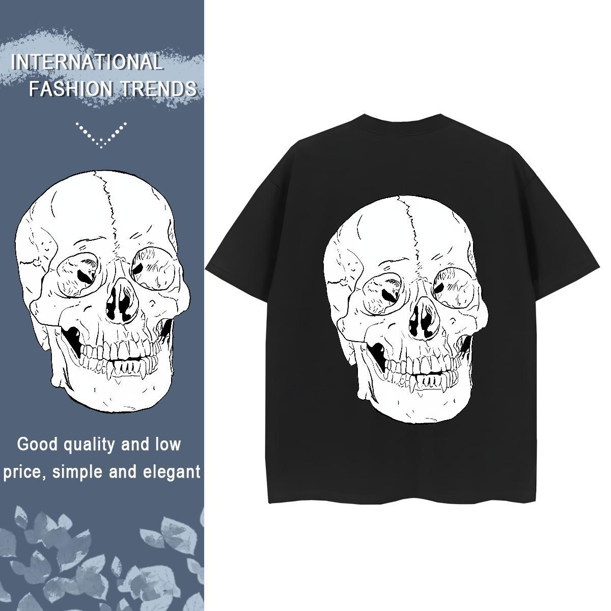 Fashion New Womens T Shirts 100% Cotton 230g Round Neck Short Sleeve High Street Hip Hop skull Women Tees Designer Nice Black Oversized Polos