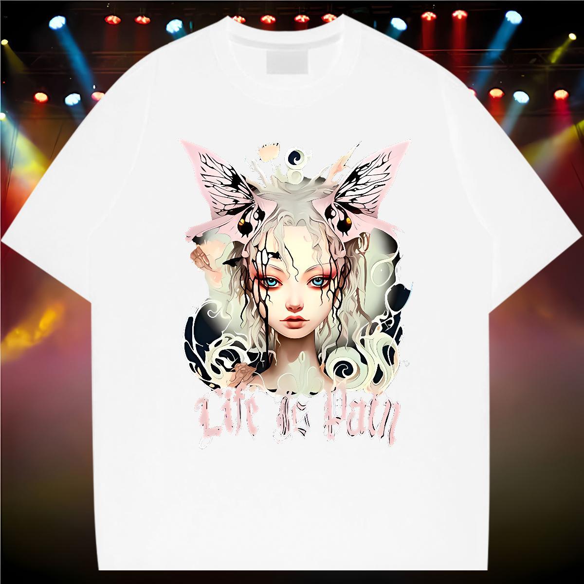 Cool Design Butterfly Girl Man T Shirts Anime Printing Street Men Tops Tees 230g 100% Cotton Fashion Casual Breathable DIY Printed Clothings