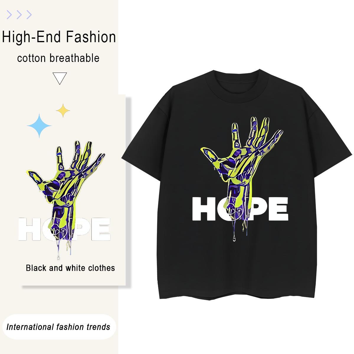 Fashion Casual T Shirt For Woman 100% Cotton 230g Crew Neck High Street Hip Hop hands Lady T shirt High quality Anime Print Tops