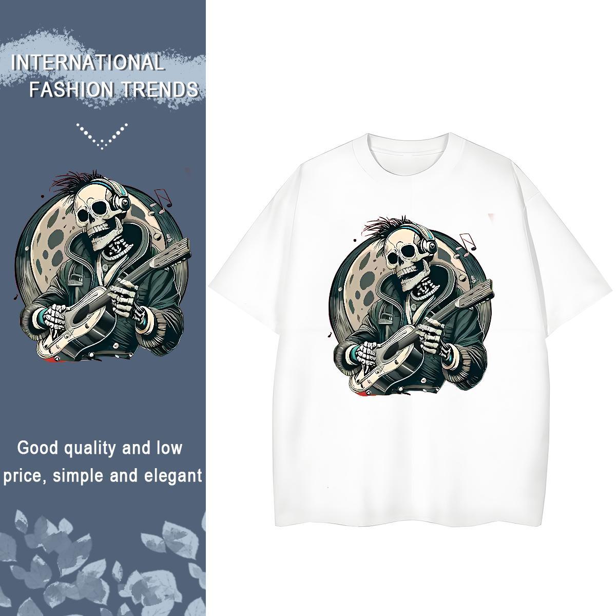 Fashion Womens T Shirts 230g Cotton Short Sleeve O-Neck Sport skull Couples T Shirts High quality Plus Size Cartoon Tees