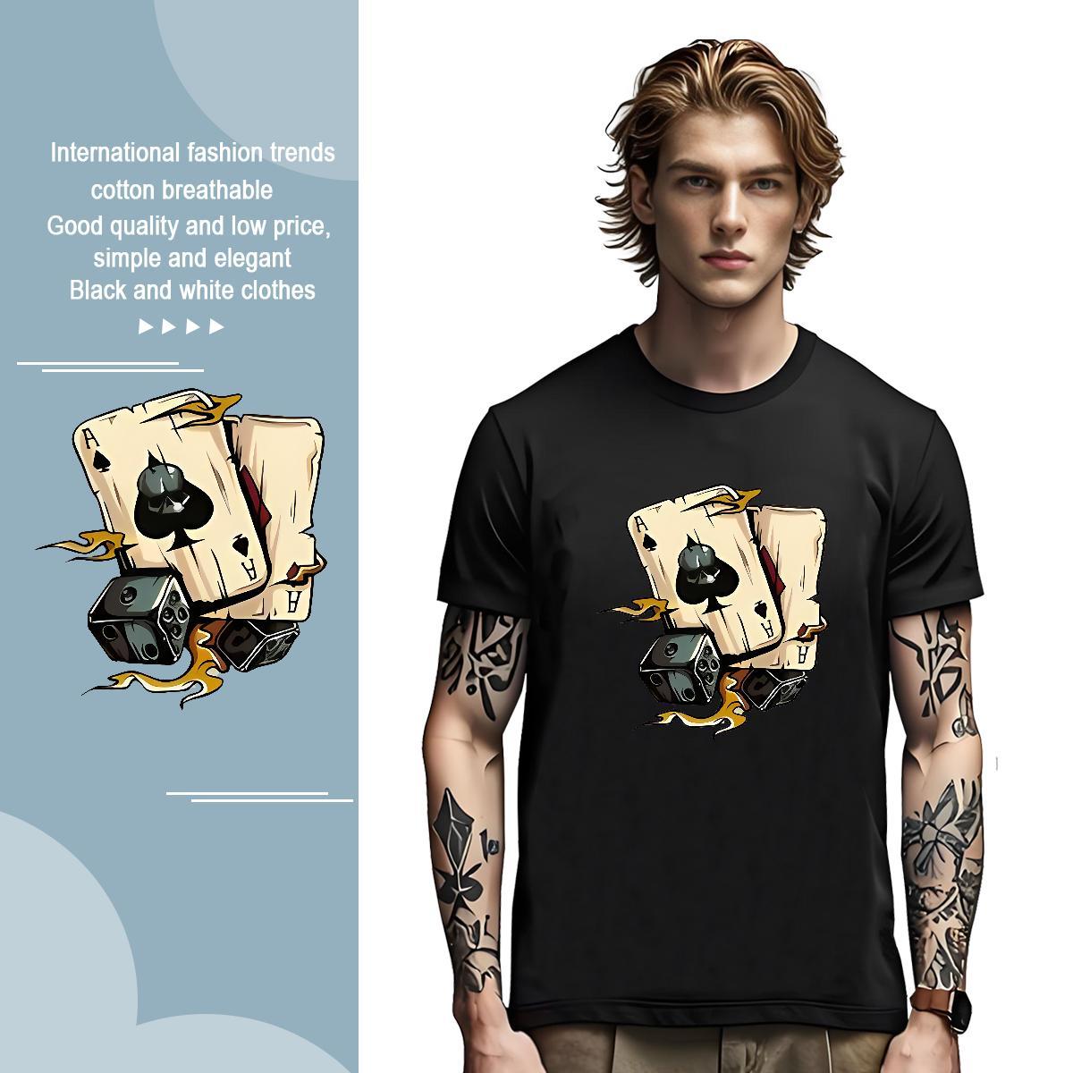 Custom playing card Couples T Shirts 230g Pure Cotton Mens T Shirts Custom Cartoon High Street Hip Hop Breathable Popular Tops