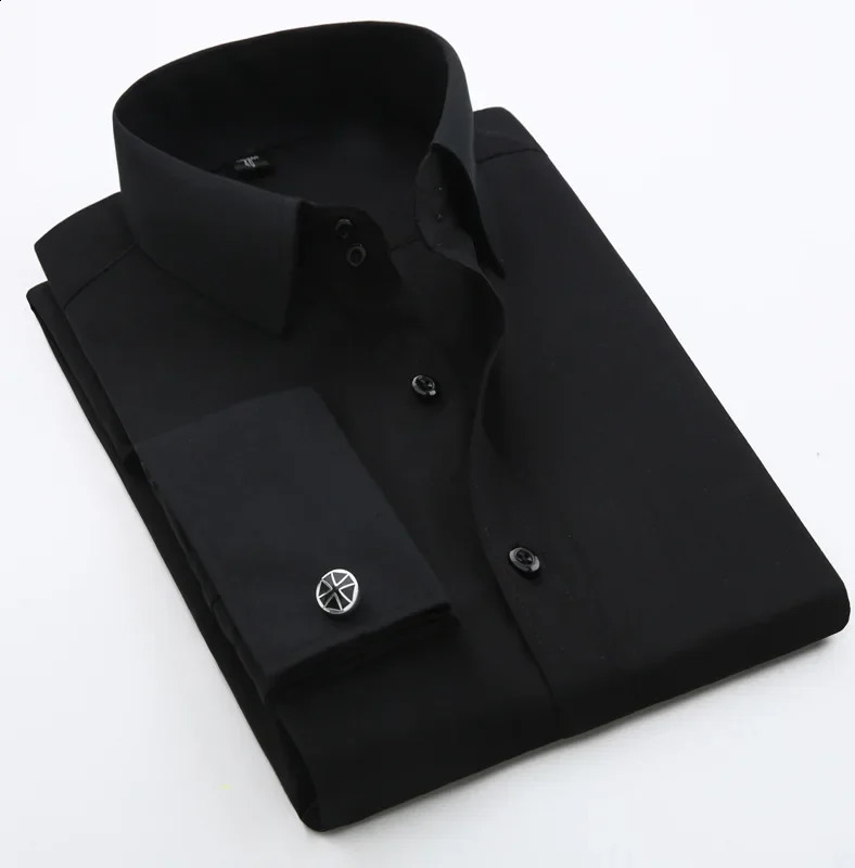 Wedding Shirt Mens Slim Fit Long Sleeve Business Dress Shirts with French Cuffs and Cufflinks Perfect for Formal Banquet 240822