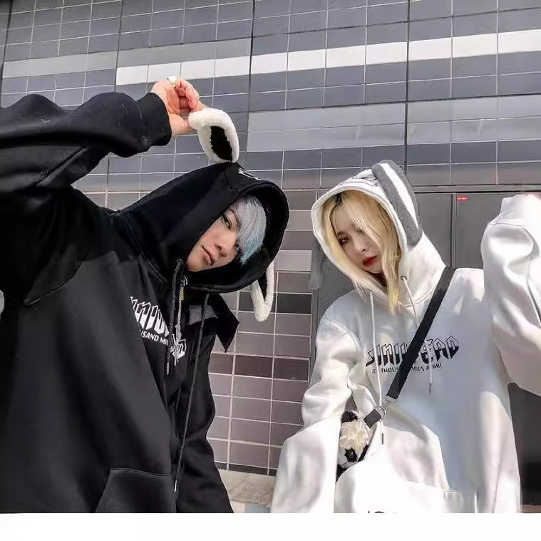 Autumn winter cute couple outfit Instagram super hot rabbit ear plush thick hooded hoodie for men and women CEC jacket dongdumaoyi