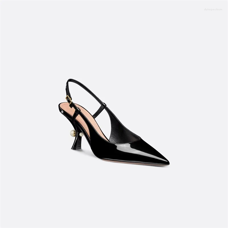 Sandals Strange Heel Pearls Decoration Heels Slingbacks Design Pointed Toe Sexy Elegant Office Novetly Summer Women Zapatos