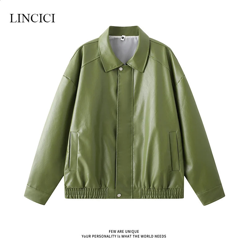 M-3XL Autumn Loose Mens Retro Leather Jacket Unisex American Solid Color Versatile Youth Jacket 240822