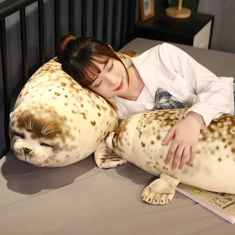 35-110cm simulated 3D sea lion plush toy high-quality filled soft animal sealed pillow baby Kawai sleep sticker doll W240821