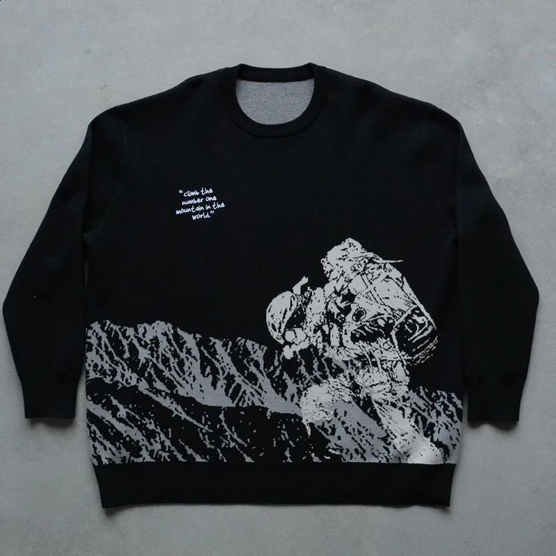 Gothic loose Oneck sweater Y2K clothing skydiving retro street cartoon Harajuku top fashion 240821