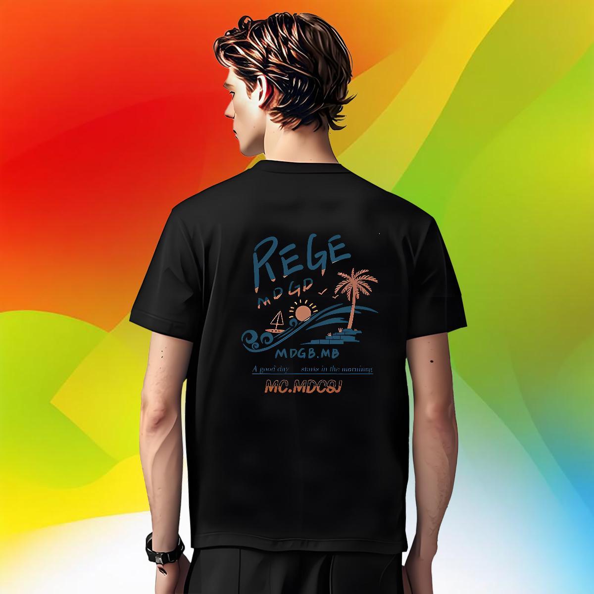 Popular Men Tshirts Sport 230g 100% Cotton Custom Print Oversized O Neck Short Sleeves sea wave T-Shirts Classic Casual Tops Tees