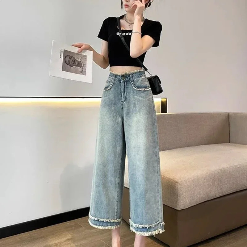 Pink Trousers Cropped Pants for Women and Capris High Waist S Pipe Blue Womens Jeans Medium R Baggy Office Gyaru Wash Hippie 240821